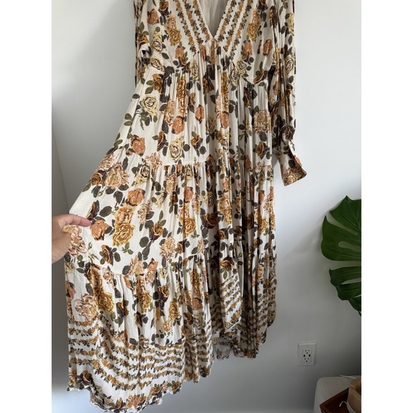 Free People Dress Rows of Roses Long Sleeve Boho Maxi Dress Women's Oversized - Picture 12 of 13